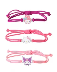 Hello Kitty Sanrio Cord Bracelet 3-Piece Set with Kuromi, My Melody Charms, Officially Licensed