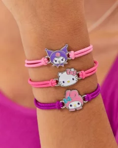 Hello Kitty Sanrio Cord Bracelet 3-Piece Set with Kuromi, My Melody Charms, Officially Licensed