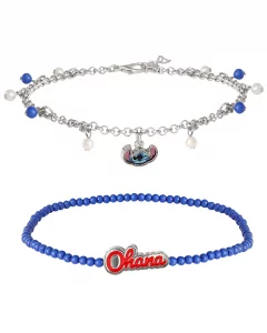 Disney Womens Stitch Anklets 2-Pair Set Official License, Ohana Anklet and Stitch Ankle Bracelet, Stitch Jewelry