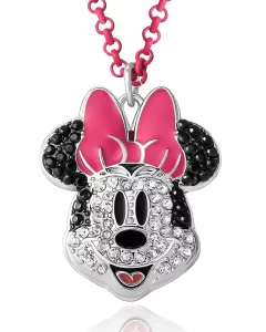 Disney Minnie Mouse Necklace for Women Pave Crystal, 163 Pink Chain Fashion Minnie Necklace, Jewelry Official License