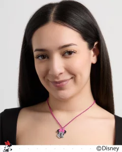 Disney Minnie Mouse Necklace for Women Pave Crystal, 163 Pink Chain Fashion Minnie Necklace, Jewelry Official License