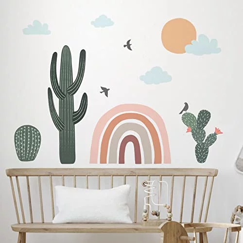 Yovkky Pink Gray Rainbow Cloud Wall Decals - Removable Peel & Stick Boho Nursery Decor, Kids Room Stickers - View #12