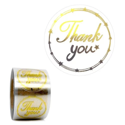 Thank You Stickers Roll 500 Pcs Bokinyoung Round Transparent Gold ...