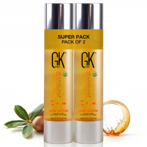 GK HAIR Global Keratin 100% Organic Argan Oil Anti Frizz Hair Serum Pack of 2 (3.4 Fl Oz/100ml) Styling Smoothing Strengthening Hydrating & Nourishin
