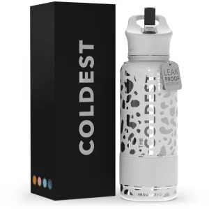 Coldest Insulated Water Bottle with Straw Lid - Stainless Steel Metal Thermos for Men & Women (Silver Leopard, 32 oz)