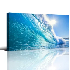 Blue Secape Canvas Prints Wall Art Blue Ocean Wave Surfing Sea Picture Paintings on Canvas Modern Canvas Art for Living Room Bedroom Office Wall Deco