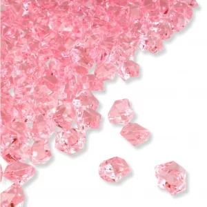 PMLAND Clear Fake Ice Rocks  550 Pcs Large Pink Acrylic Gems Crushed Plastic Diamonds, 3 Lbs / 2.25 Quarts Bulk Vase Filler for Centerpieces Wedding