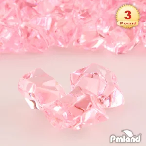 PMLAND Clear Fake Ice Rocks  550 Pcs Large Pink Acrylic Gems Crushed Plastic Diamonds, 3 Lbs / 2.25 Quarts Bulk Vase Filler for Centerpieces Wedding
