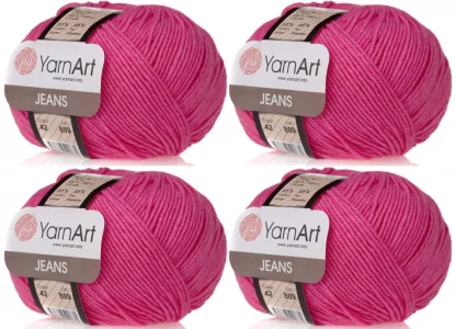 4 Skeins YarnArt Jeans 55% Cotton 45% Acrylic Yarn Blend Thread Crochet Hand Knitting Art Lot of 4skn 200 gr 696 yds (42-Pink)