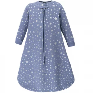 Hudson Baby Unisex Baby Premium Quilted Long Sleeve Sleeping Bag and Wearable Blanket, Blue Silver Star, 18-24 Months