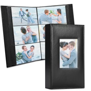 Vienrose Photo Album 4x6 300 Photos Leather Cover Picture Book with 300 Horizontal Pockets, Slip-in Picture Albums for Wedding Baby Vacation, Black