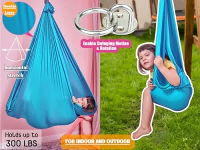 Sensory Swing for Kids with Ceiling Hook, Saggy-Resistant Double-Layer Fabric Indoor/Outdoor Cocoon Therapy Swing for Autism, Yoga & Play