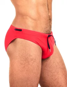 MIZOK Men's Swimwear Bikini Swimming Briefs Drawstring Swimsuits Board Surf Shorts Trunks Red L