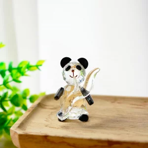 H&D HYALINE & DORA Cute Crystal Glass Panda Figurine with Bamboo for Home Office Decor
