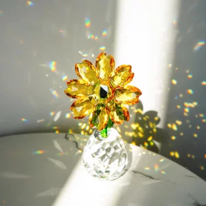 H&D Crystal Sunflower Figurine Ornament Glass Flowers Paperweight Lady Gift Birthday Party Table Decor
