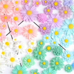 44 Pack Flower Resin Charms Daisy Peony Resin Flatback Beads for Jewelry Making Scrapbooking Phone Case Decor Hair Accessories Fairy Garden Decor (Mu