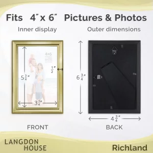 Langdon House 4x6 Picture Frames Set (Gold, 6 Pack) Distinguished Edging for Classic Style, Richland Collection