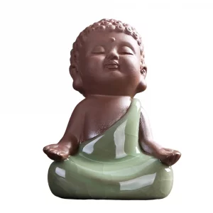 Kingzhuo Ceramic Tiny Cute Baby Buddha Statue Monk Figurine - Home Decoration Zen Decor Peaceful Rulai Figurine (C)
