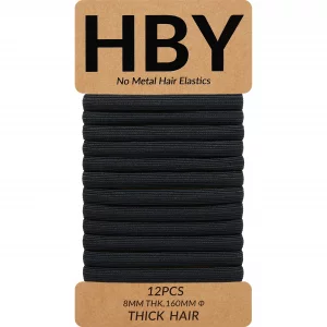 HBY Women's Hair Ties for Thick or Curly Hair. No Slip Seamless Ponytail Holders Sports Thick Hair Ties, Black, 8MM, 12 Pcs