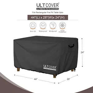 ULTCOVER Rectangular Gas Fire Pit Table Cover 44x28 inch Waterproof Heavy Duty Firepit Cover, Black