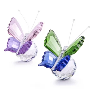 H&D HYALINE & DORA 2pcs Handmade K9 Crystal Flying Butterfly with Ball Base Glass Animal Figurines Cute Craft Wedding Gifts for Guests Home Decoratio