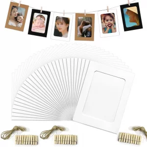 Loxuezx collage photo frames Paper Frame picture cardboard 4x6 for wall decor with Wood Clips & Jute Twine white 30P, 10.2X15.2cm