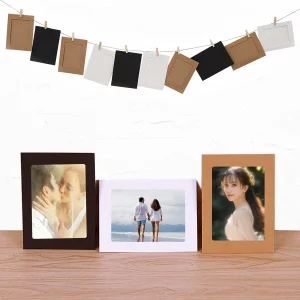 Loxuezx collage photo frames Paper Frame picture cardboard 4x6 for wall decor with Wood Clips & Jute Twine white 30P, 10.2X15.2cm