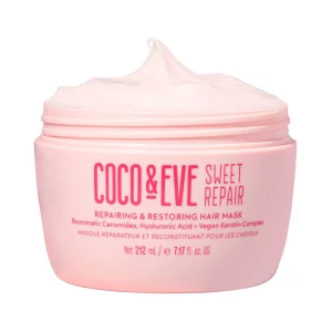 Coco & Eve Sweet Repair Repairing and Restoring Hair Mask. 85% stronger hair, reduce hair damage by 65%. Biomimetic Ceramides, Hyaluronic Acid, Vegan