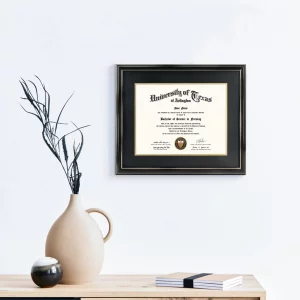 GraduationMall 11x14 Diploma Frame with Black over Gold Mat or Display 15x18 Certificate without Mat,Solid Wood & UV Protection Acrylic,Glossy Black 
