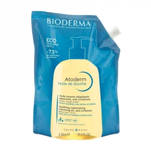 Bioderma Atoderm Shower Oil, Cleansing Oil Refill Format for Face and Body, Nourishing for Dry to Atopic Sensitive Skin, Softer and Smoother Skin for