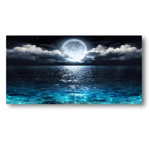 HENGT Wall Art Moon Sea Ocean Landscape Picture Canvas Wall Art Print Paintings Modern Artwork for Living Room Wall Decor and Home Décor Framed Ready to Hang,1inch Thick Frame, 20x16 inch
