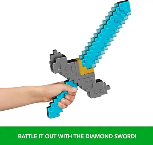 Mattel Minecraft Sword and Pickaxe 2-in-1 Toy, Button-Activated Click ...