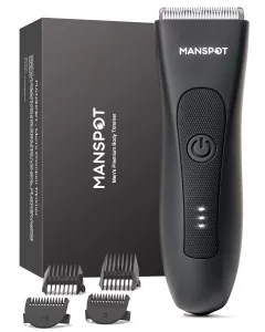 MANSPOT Manscape Groin & Body Hair Trimmer for Men, Electric Ball Pubic Trimmer Shaver,Manscape Kit with 4 Guard,Replaceable Ceramic Blade Heads,Wate