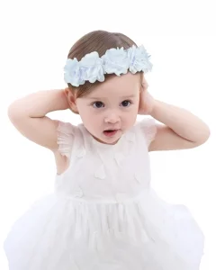 Fmeida Adjustable Baby Girls Headbands 4-24M | Soft Chiffon Flower Crown White (Fits 14.96