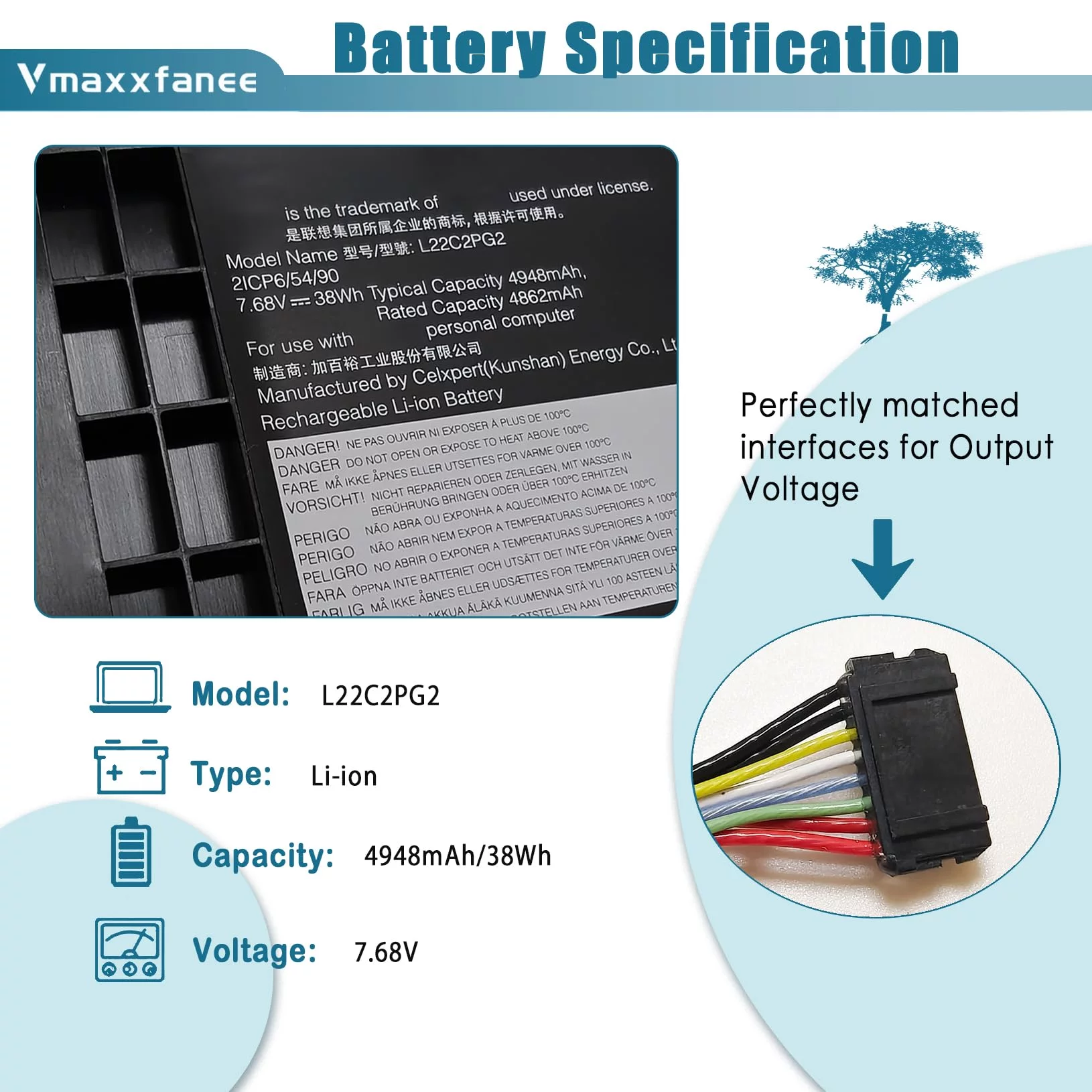 Batterie K KYUER 38Wh Pour Lenovo V14 V15 G4 AMN IAN Series - Modèles L22C2PG2, L22B2PG2, Etc., 2 Cellules, 4948mAh