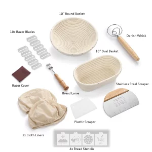 Saint Germain Bakery Premium Round Bread Banneton Basket with Liner - Perfect Brotform Proofing Basket for Making Beautiful Bread (10 in. Round / 10 