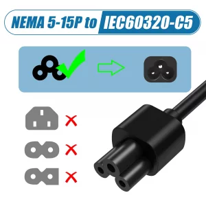 AGVEE 6.6ft 3 Prong AC Laptop Power Cord Cable, 90 Degree Angled, NEMA 5-15P to IEC-320-C5, 18AWG, Replacement for Dell Hp Lenovo Acer Laptop Noteboo