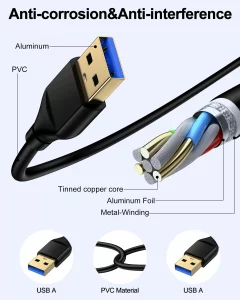 USB to USB Cable 10ft, Male to Male USB A To USB A Cable for WD Hard Drives, PC, Mac, Laptop, PS4, Xbox - USB 2.0 Type A Impresora Long Usba to Usba 