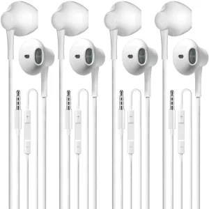 Wired Earbuds Pack of 4, in-Ear Wired Earphones with Microphone Volume Control, Powerful Heavy Bass, High Definition, Headphones Compatible with Andr