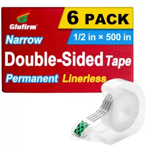 Double Sided Tape Light Duty, 1/2 x 500 inches, 6 Pack Two Sided Tape, Alternative to Scrapbook Tape, Double Stick Tape for Crafts, Gift Wrapping, En
