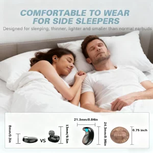 Xmenha Flat Invisible Sleep Wireless Earphone IPX5 Waterproof Thin Invisible Sleep Earbuds for Side Sleepers Sleep Ear Buds Smallest Tiny Small Mini 