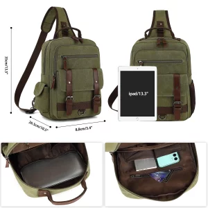 Vintage Canvas Crossbody Bag for Men - Lightweight Single Shoulder Laptop Bag for Casual Travel and Cycling - Green