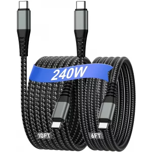 Cabepow 240W USB C to USB C Cable [2-Pack 6FT+10FT], USB C to C Fast Charging Cord, Braided Type C to Type C Cable for iPhone 16 15/Samsung S25 S24 /