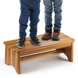 FANATU Extra Wide 26in Wooden Step Stool, Heavy Duty One Step Stool for Adults and Seniors, Holds Up to 550 lbs, Reinforced Cross Bar, Non-Skid Surfa