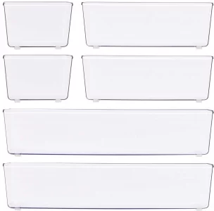 Simple Houseware Clear Drawer Organizer for Office Bin Desk Storage, Assorted Size, 6 Packs