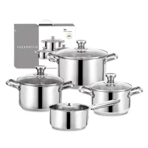 Fuexmotco 7-Piece Induction Ready Stainless Steel Cookware Set with Glass Lids,1.6QT Saucepan + 2.7QT/3.6QT/6.3QT Stockpots,Dishwasher Safe EvenHeat 