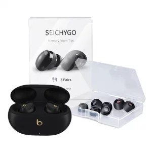 SEICHYGO Memory Foam Ear Tips with Dust Mesh for Beats Studio Buds Plus + Studio Buds/Beats Powerbeats Pro/Beats Fit Pro, Anti-Slip Replacement Ear T