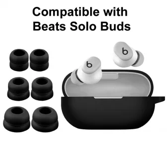 A-Focus Solo Buds Case Ear Tips Kit, Silicone Shockproof Skin with Keychain and 3 Pairs Double Flange S/M/L 3 Size Eartips Set Accessories Comopatibl