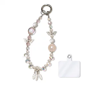 WALXINK Crystal Keychain Beaded Phone Wrist Strap Charm for Women Sparkling Wristlet Bracelet Cellphone Lanyard with Tether Tab?Pink