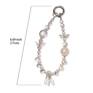 WALXINK Crystal Keychain Beaded Phone Wrist Strap Charm for Women Sparkling Wristlet Bracelet Cellphone Lanyard with Tether Tab?Pink